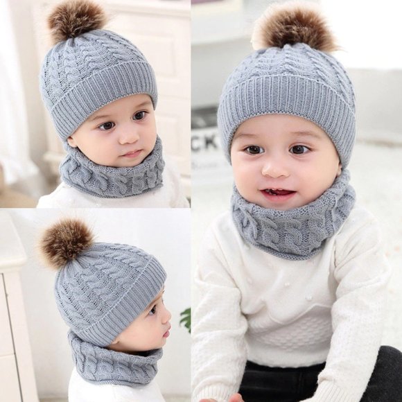 2 Piece Pompom Toddler Knit Hat and Scarf Set - Picture 5 of 6